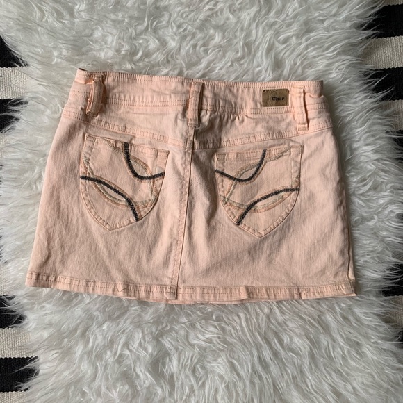 peach denim mini jean skirt by Chor cotton stretch - Picture 3 of 10